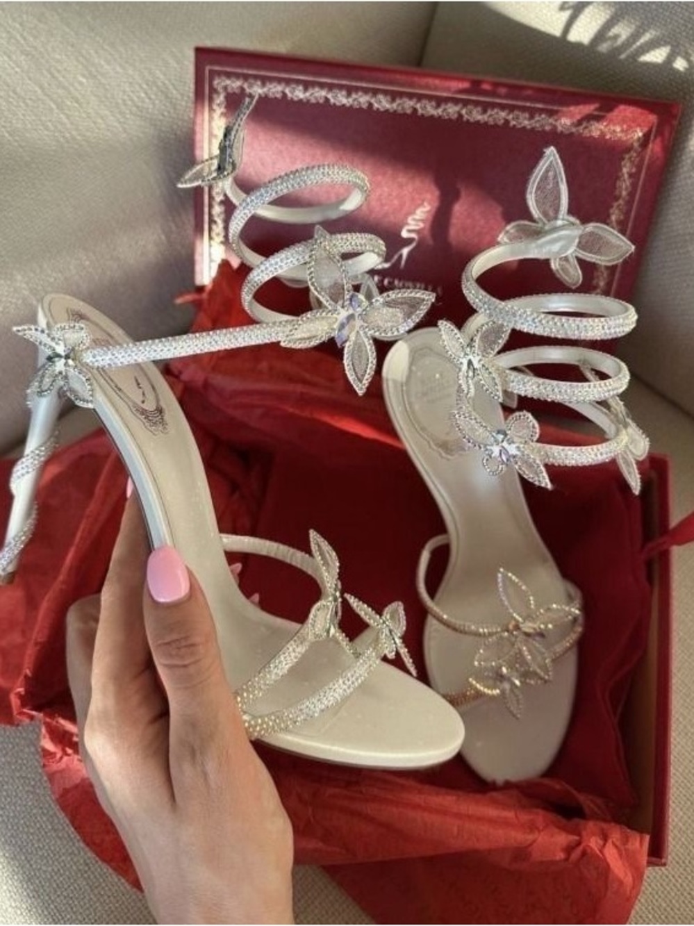 Rene Caovilla MARGOT WHITE SANDAL WITH BUTTERFLIES